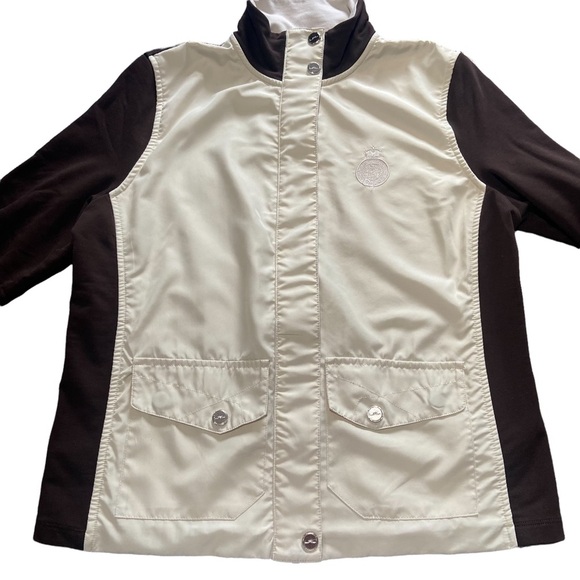 Lauren Ralph Lauren Active Women's Size Petite Med Track Jacket Off White/Brown - Picture 2 of 15